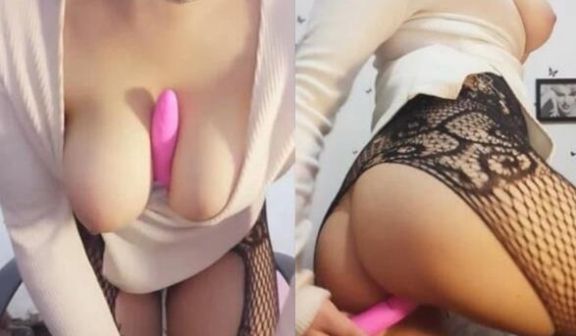 手机直播短发大白奶子美女主播性感开裆黑丝网袜漏奶