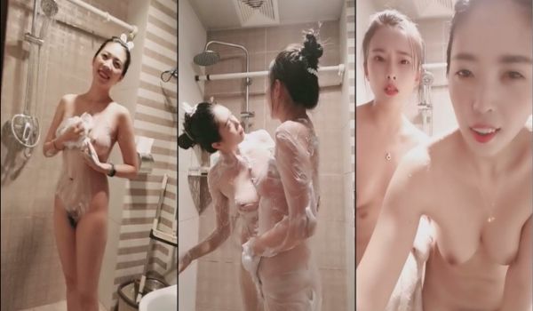 颜值美女新人姐妹花！双女浴室一起洗澡！互揉奶子呻